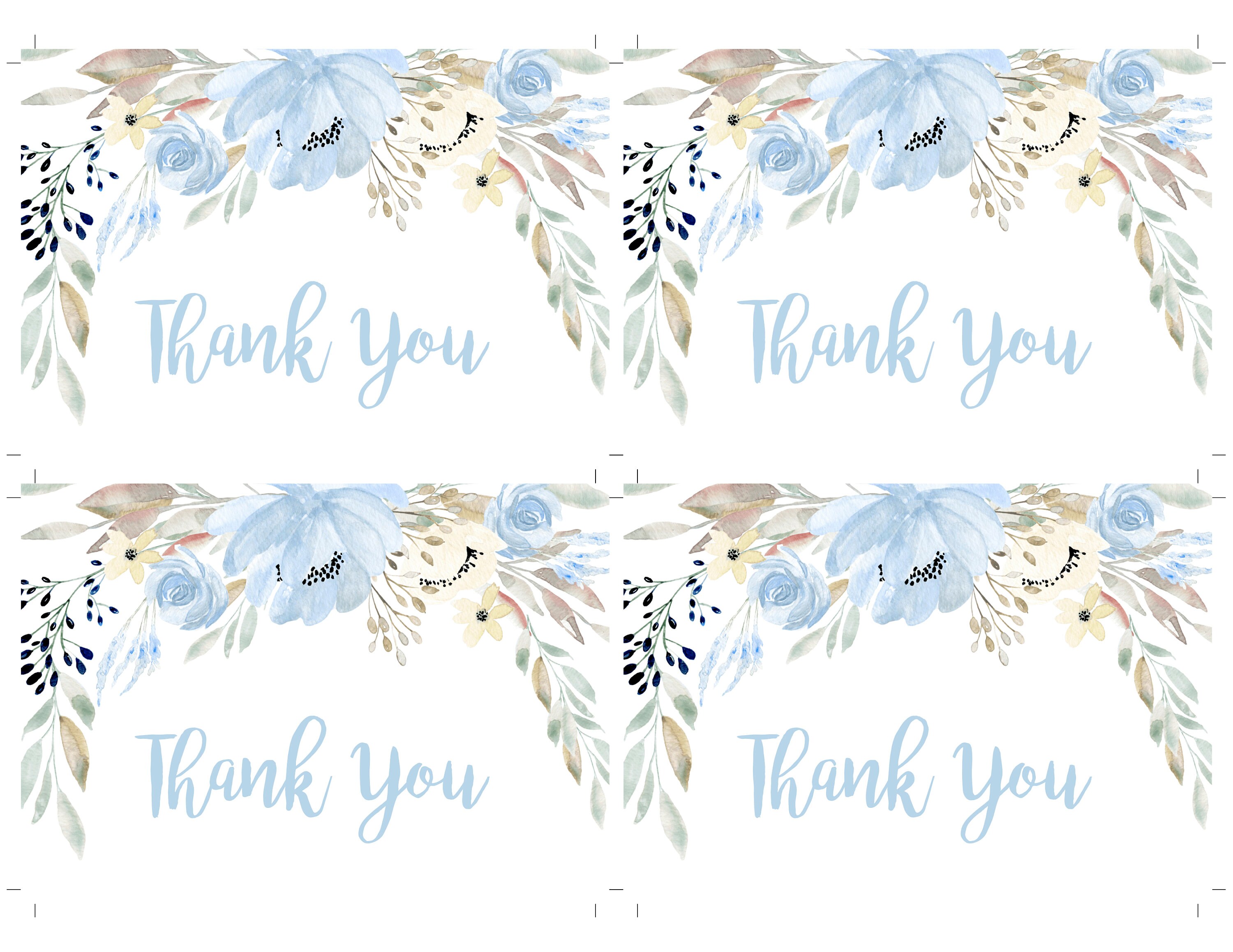 Blue Floral Baby Shower Thank You Card Template, Blue Bridal Shower ...