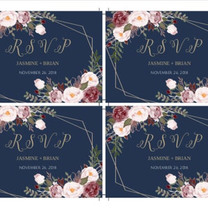 Navy and Gold Wedding Template Invitation Set, Marsala Wedding Suite, Printable Geometric ...