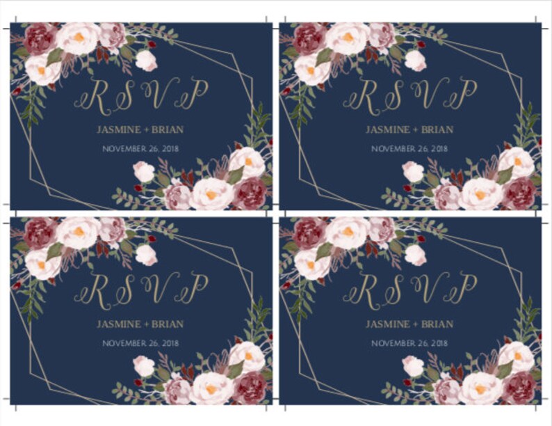 Navy and Gold Wedding Template Invitation Set Marsala Wedding - Etsy