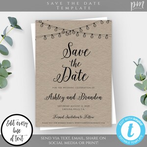 Save The Date Wedding Template, Instant Download, Rustic Save The Date Card, Printable DIY Save The Date, Rustic Wedding, Kraft INVITE WBRL3