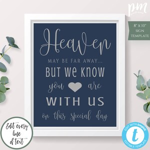 Heaven May Be Far Away Sign Template, In Loving Memory Sign For Wedding, Navy & Silver Sign, Printable Wedding Sign, Editable Sign, WBNS