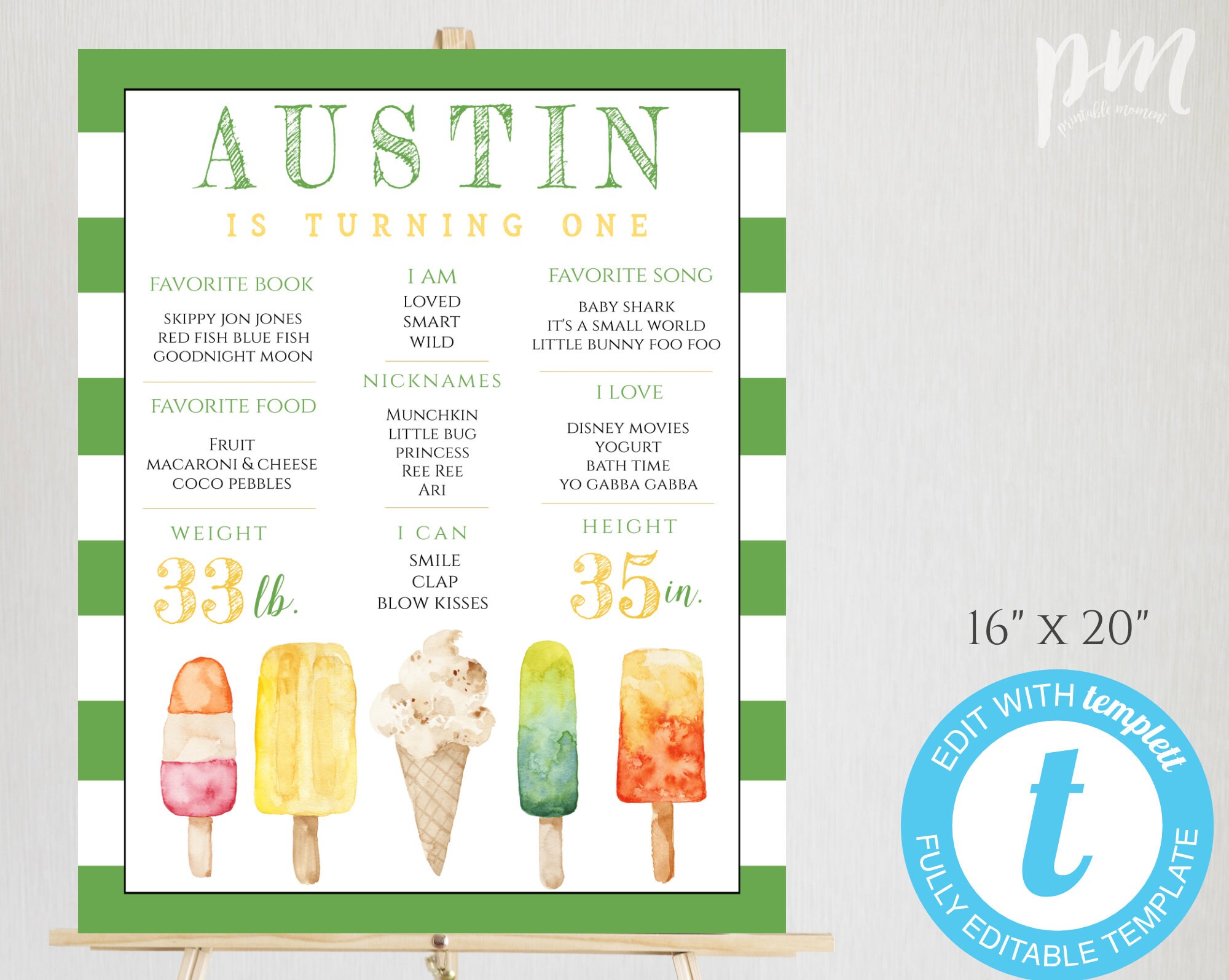 Popsicle Birthday Milestone Sign Template 16 X Personalized Etsy Canada