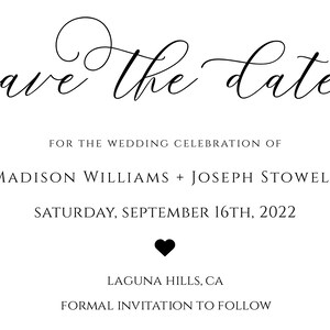 Editable Save The Date Template, Printable Save The Date, Simple Save The Date, Minimalist Save the Date, Calligraphy Save The Date Card image 2