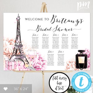 Eiffel Tower Paris Theme Seating Chart Template for Bridal Shower, Printable French Wedding Shower Sign, Bridal Shower Decor Seating, WSP