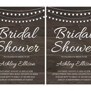 Rustic Bridal Shower Invitation Template with String Lights, Country Wedding, Edit Print Yourself, 5 x 7 Instant Download, Templett, WBRL2 image 4