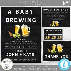 A Baby is Brewing Beer Invitation Template Set, Coed Baby Shower, Beer Baby Shower Invite, Gender Reveal Invite, BBQ Baby Shower Invite