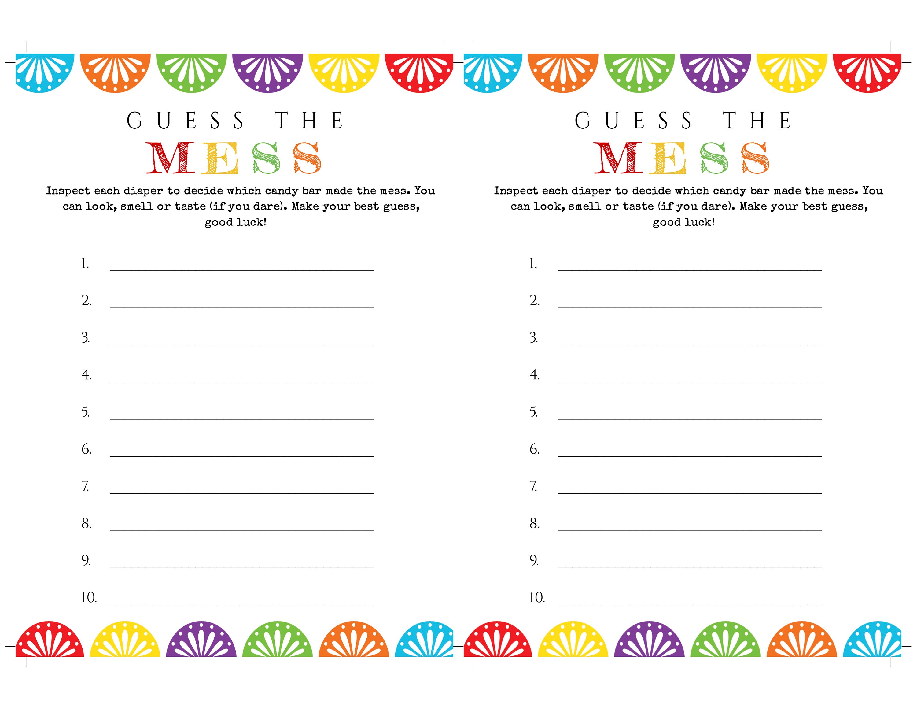 Guess the Mess Baby Shower Game Template Fiesta Game Set Etsy UK