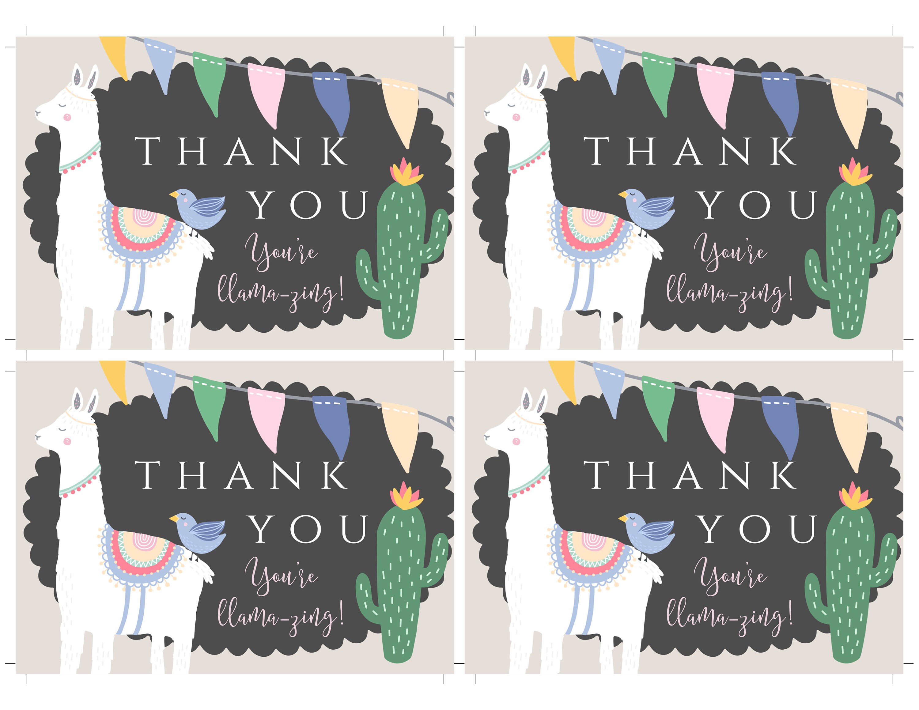 Llama Thank You Card for Birthday Girl Birthday Thank You | Etsy