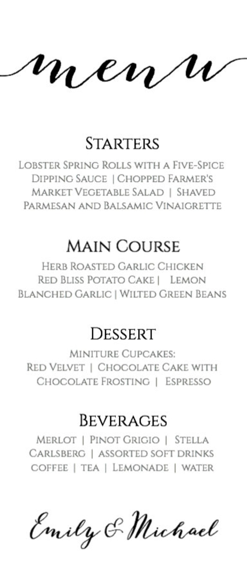 Wedding Menu Printable Template, Printable Menu, Wedding Menu, Kraft ...