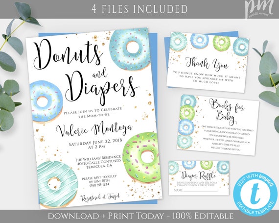 PRINTABLE Baby Shower Invitation, Diapers & Donuts