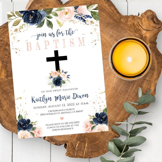 Printable Baptism Invitation Template Floral Baptism Invite | Etsy