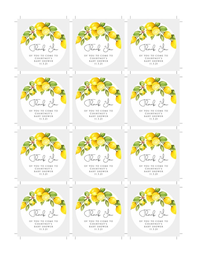 Lemon Baby Shower Thank You Favor Tag Templates Lemon Gift Etsy