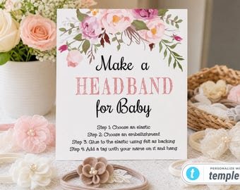 Make a Headband for Baby Pink Floral Boho Headband Making Station Sign Set