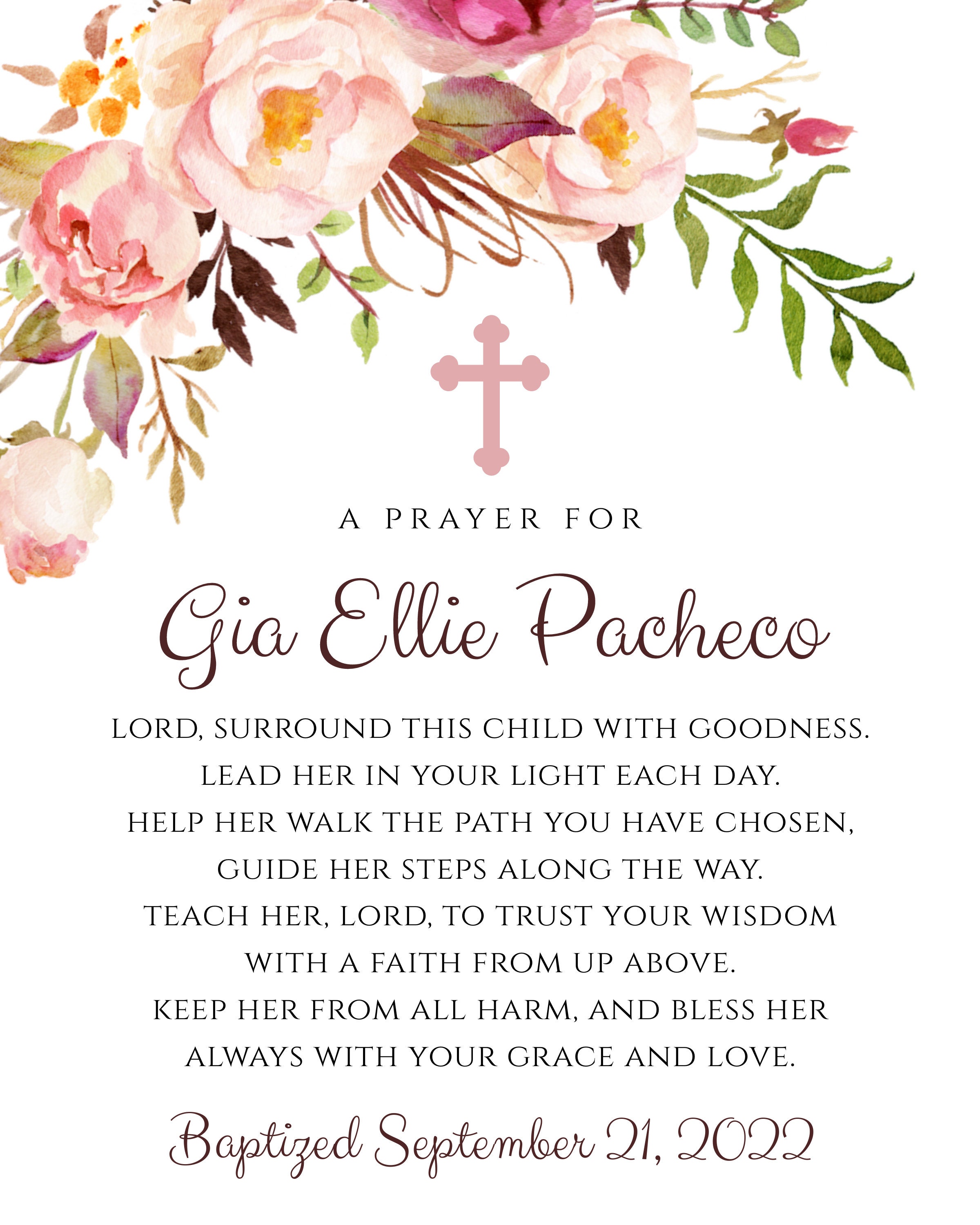 Baptism Prayer Sign Template Personalized Prayer Sign for - Etsy