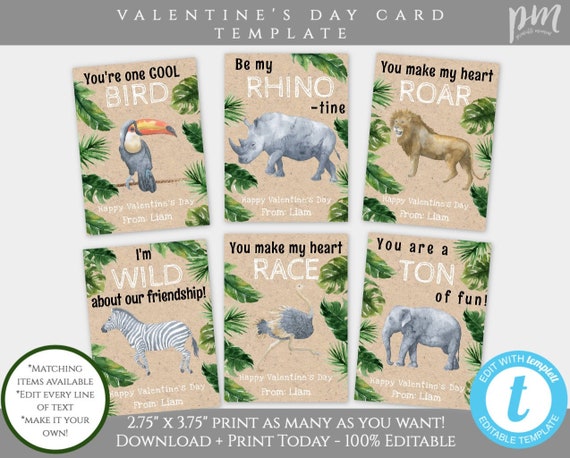 Safari Valentines Day Card Template Safari Valentines Cards