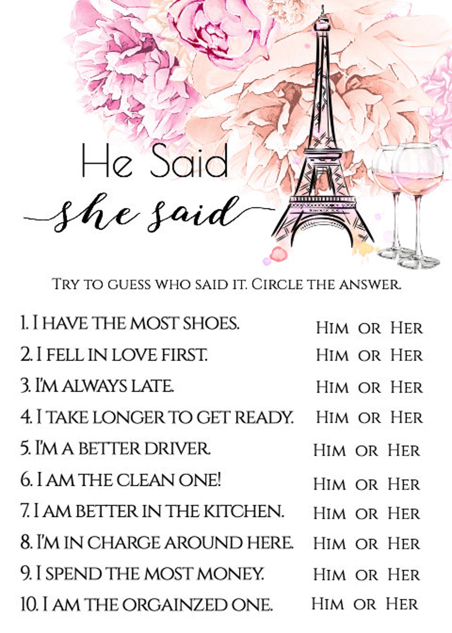 Paris Bridal Shower Game Template Pack Printable Shower Game - Etsy