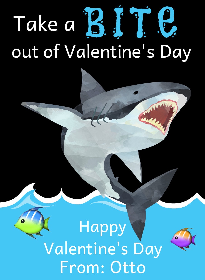 Shark Valentines Day Card Template Jaws Valentines Cards for | Etsy