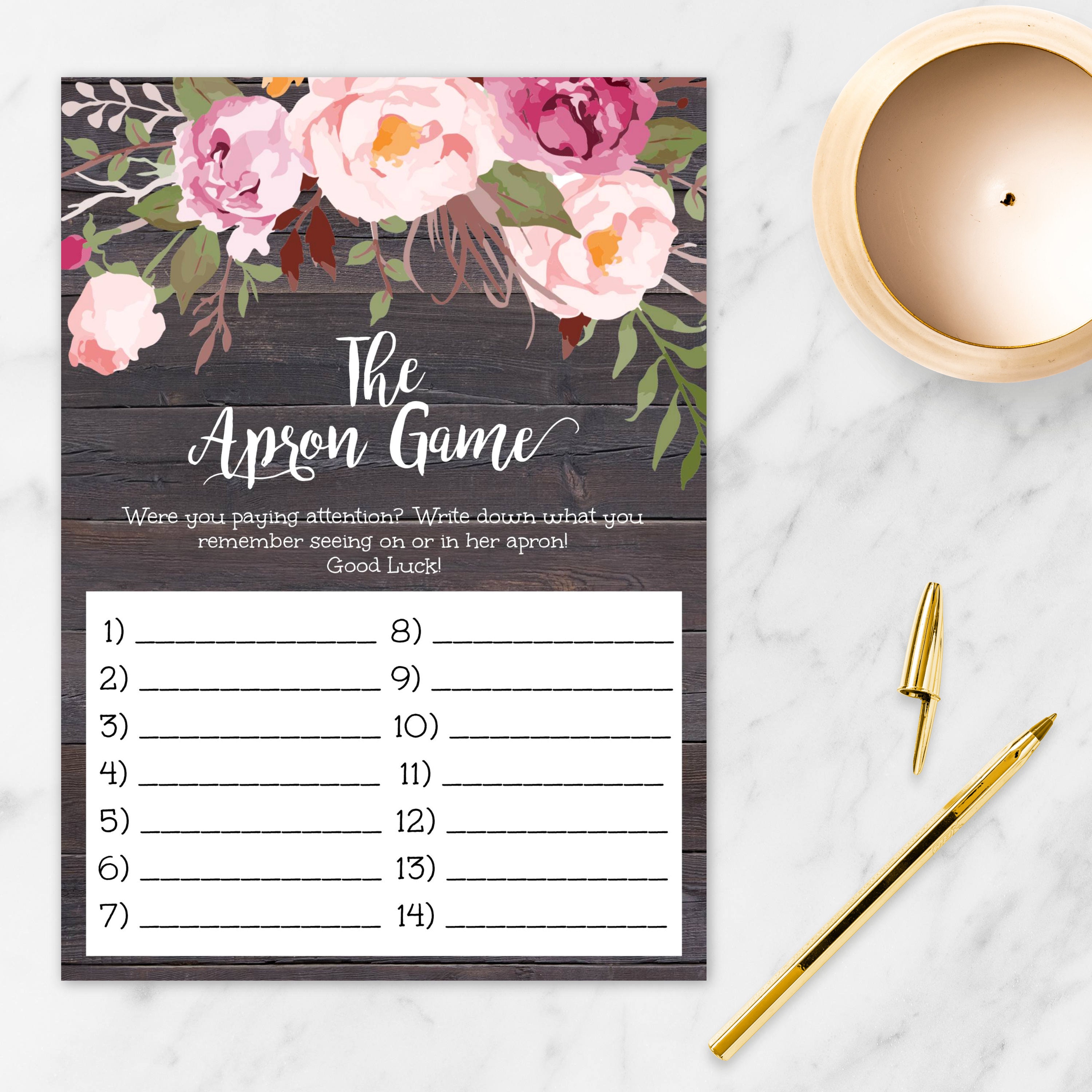 The Apron Game Bridal Shower Game Bridal Shower Instant Etsy