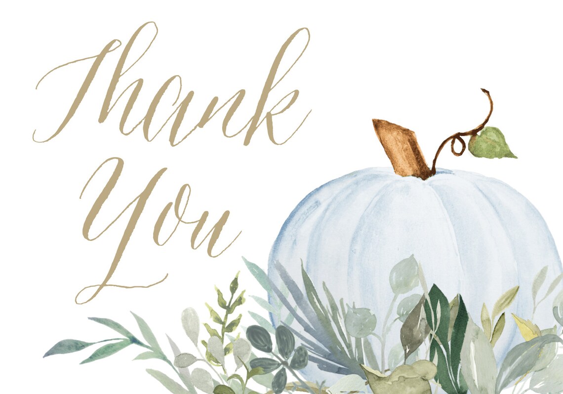 Blue Pumpkin Folding Thank You Card Template, Fall Baby Shower Thank ...