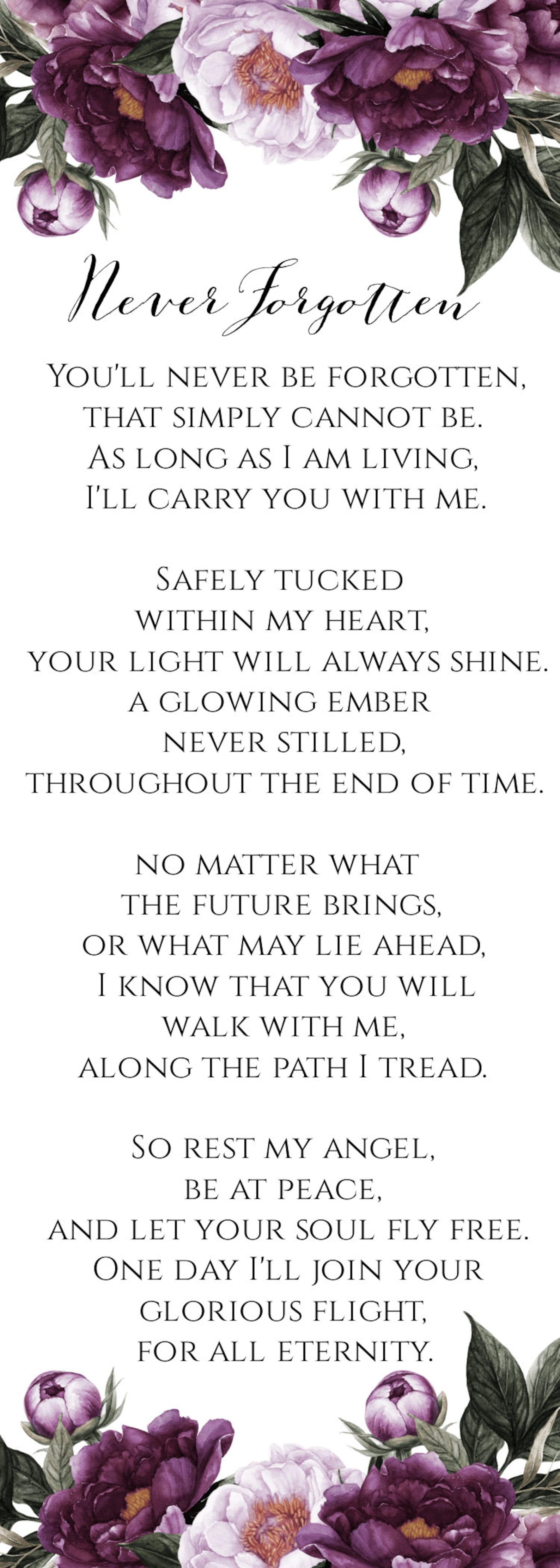 Lavender Floral Funeral Bookmark Keepsake Template DIY Etsy