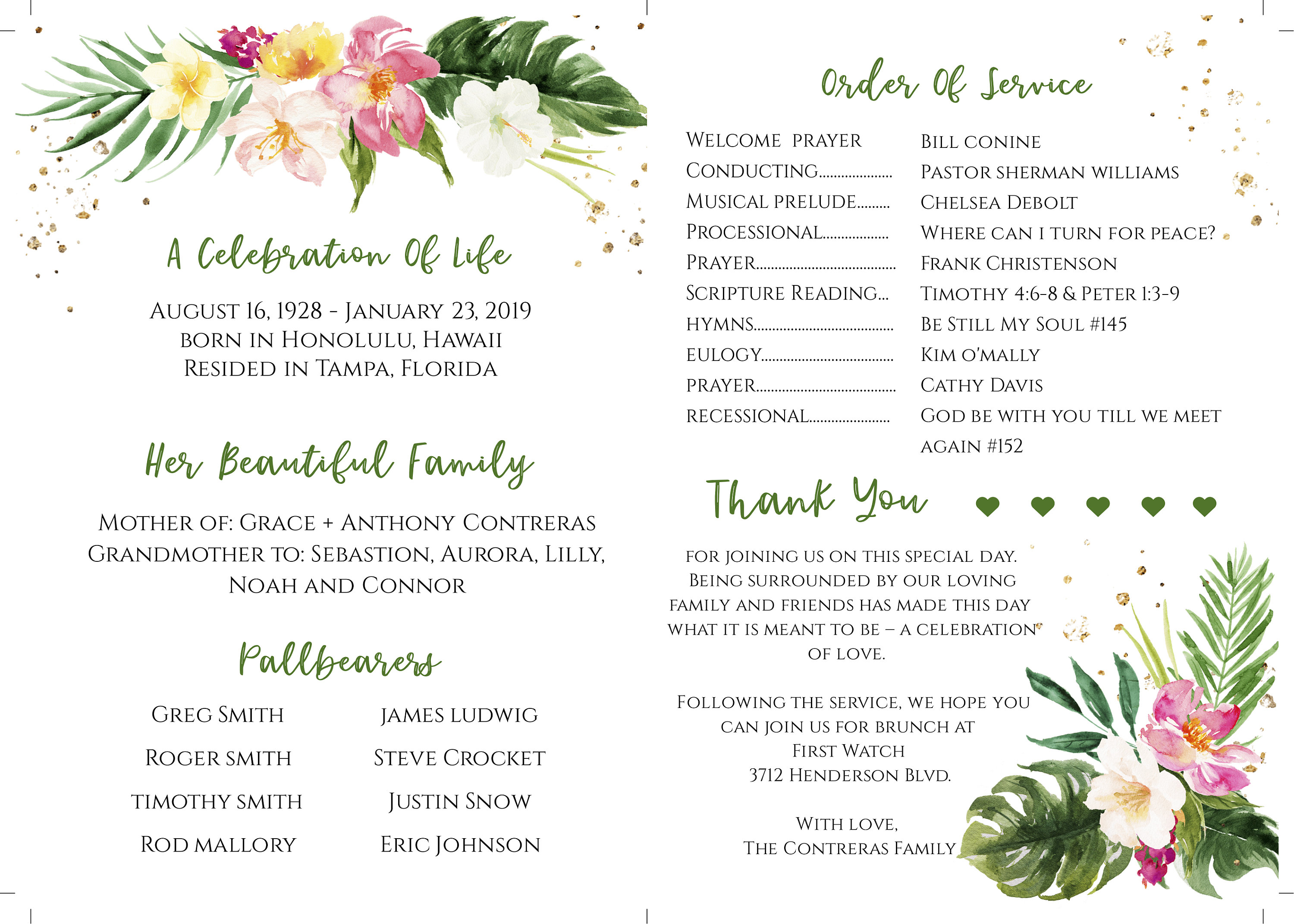 Hawaiian Funeral Program Template Funeral Printable Tropical Etsy