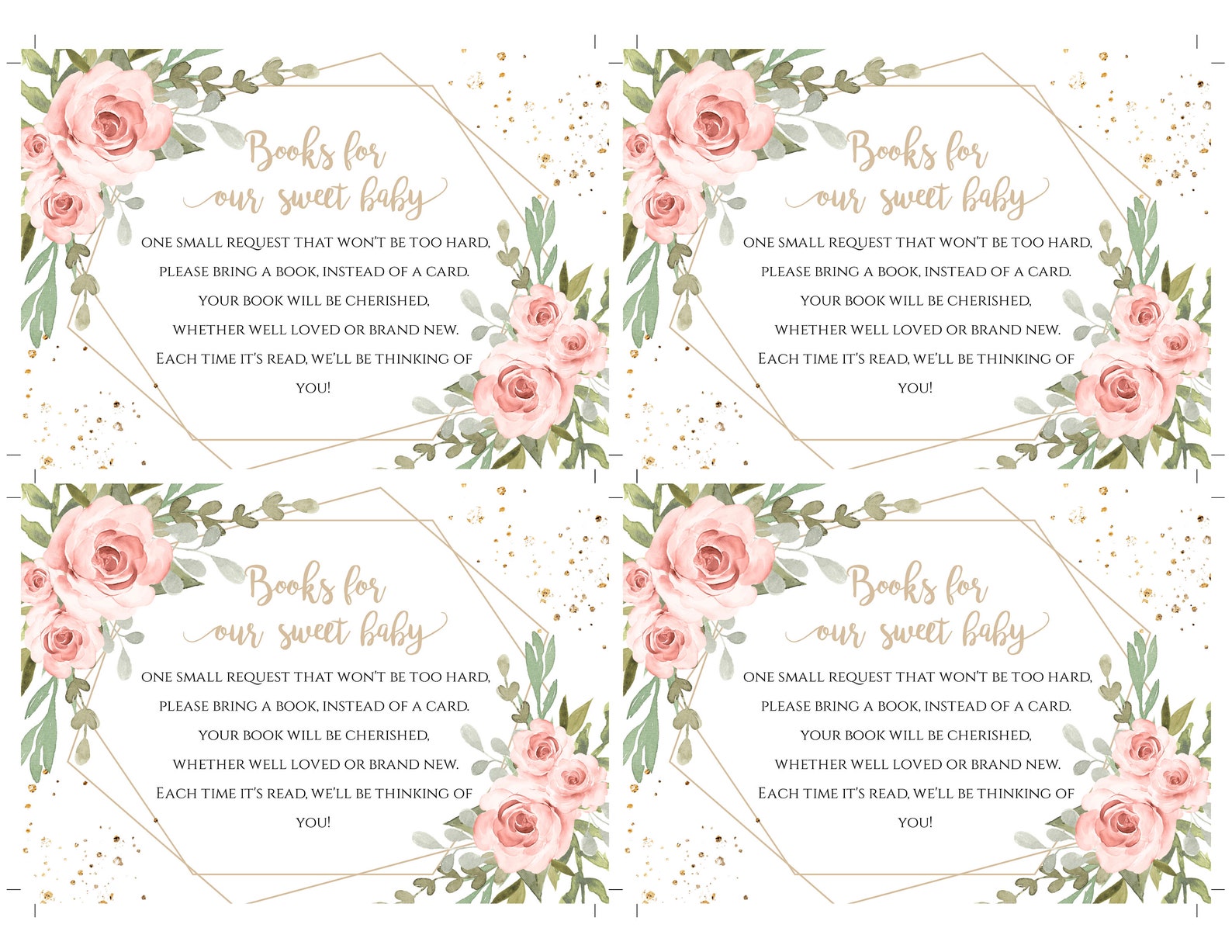 Pink Floral Books for Baby Card Template Editable Baby Shower - Etsy