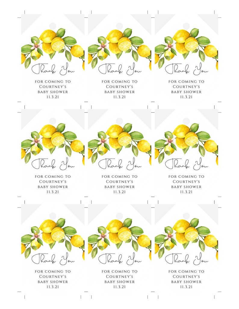 Lemon Baby Shower Thank You Favor Tag Templates Lemon Gift Etsy