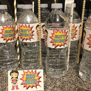 Superhero Birthday Party Water Bottle Label Template for Girl, Printable Super Hero Water Bottle Label Personalized Water Bottle Label, BPSW