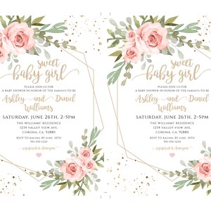 Printable Sweet Baby Girl Pink Floral Baby Shower Invitation Template ...
