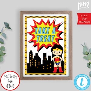 Superhero Treat Sign Template, Dessert Table Sign, Please Take One, Super Hero Decor, DIY Editable + Printable Instant Download, BPSW