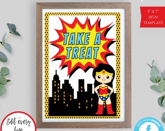 Superhero Treat Sign Template, Dessert Table Sign, Please Take One, Super Hero Decor, DIY Editable + Printable Instant Download, BPSW