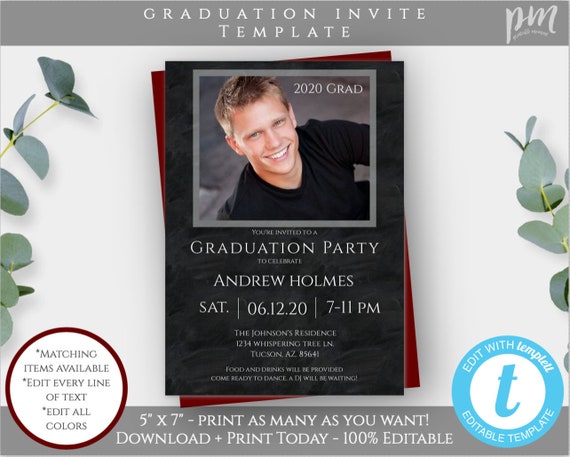 Graduation Invitation, Graduation Invite Template, Graduation Party Invitation, Modern High School Grad Personalized Invite, Class of 2021