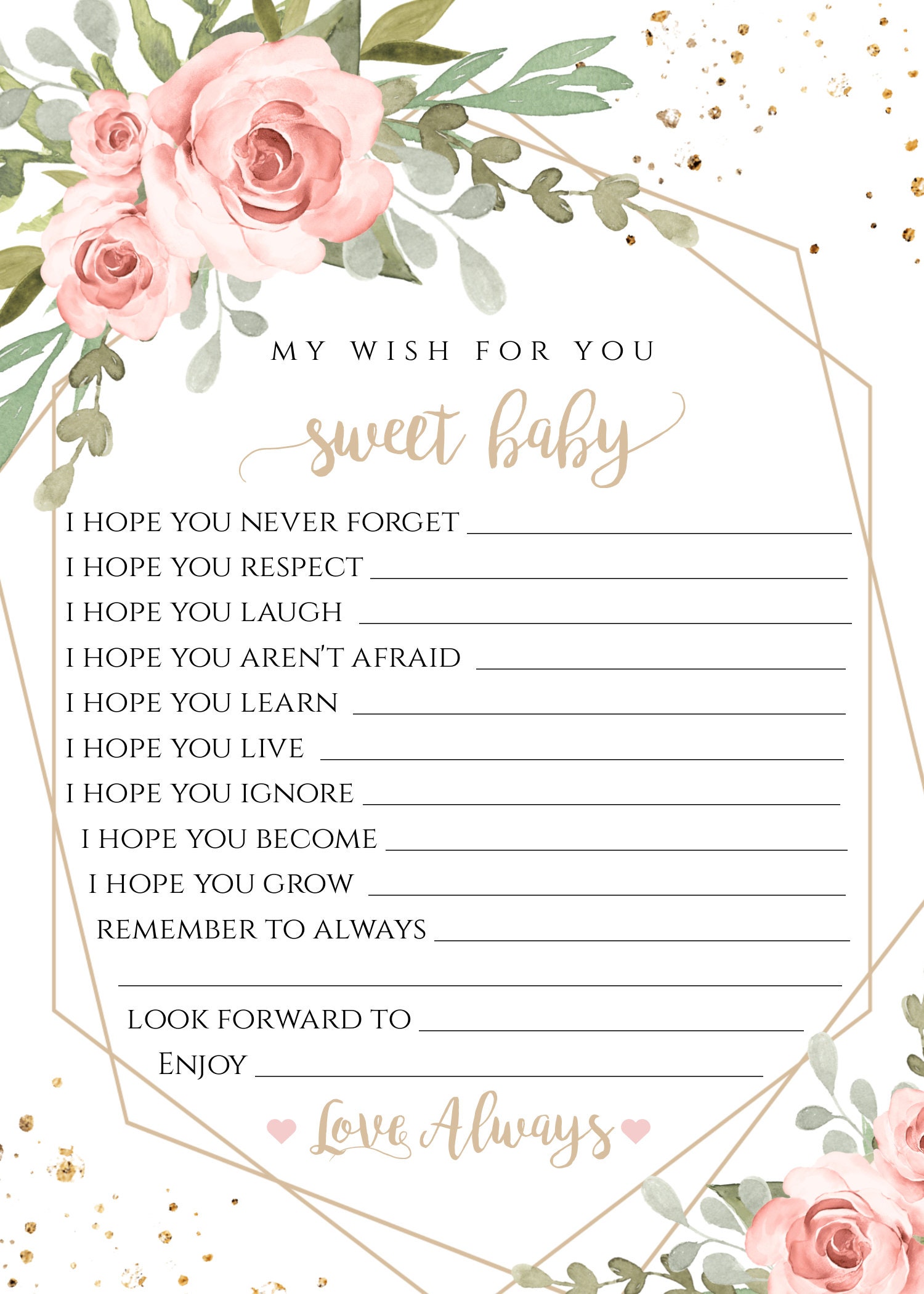 Baby Shower Keepsake Template Set Predictions for Baby | Etsy