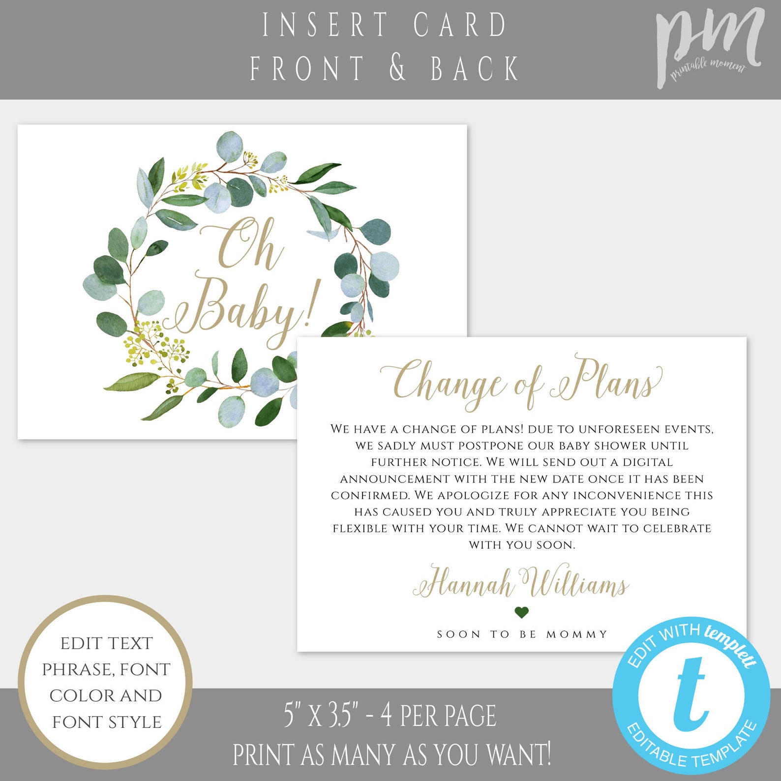 Greenery Baby Shower Cancellation Announcement Postponed Baby Etsy