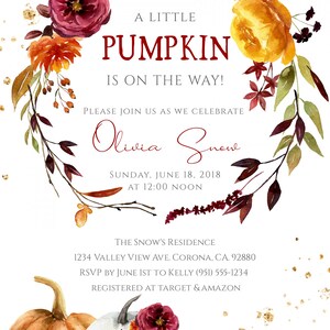 Pumpkin Baby Shower Invitation Template Set Printable Baby Shower ...