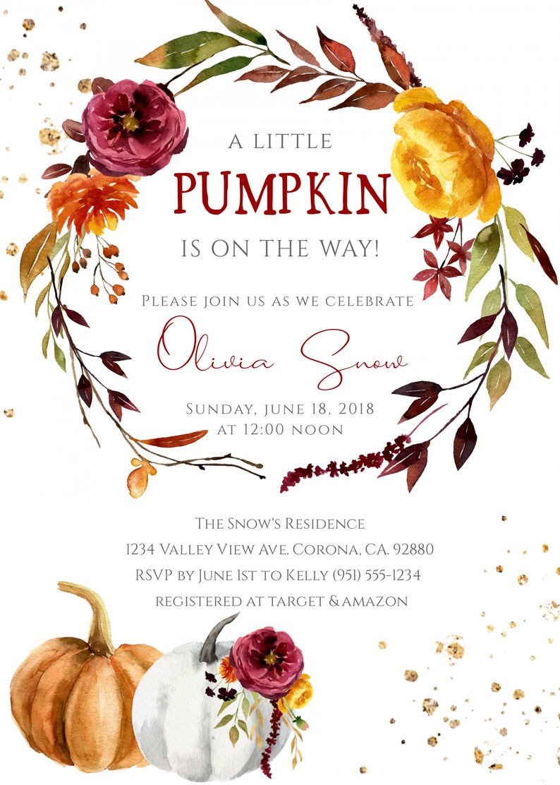 Pumpkin Baby Shower Invitation Template Set Printable Baby - Etsy