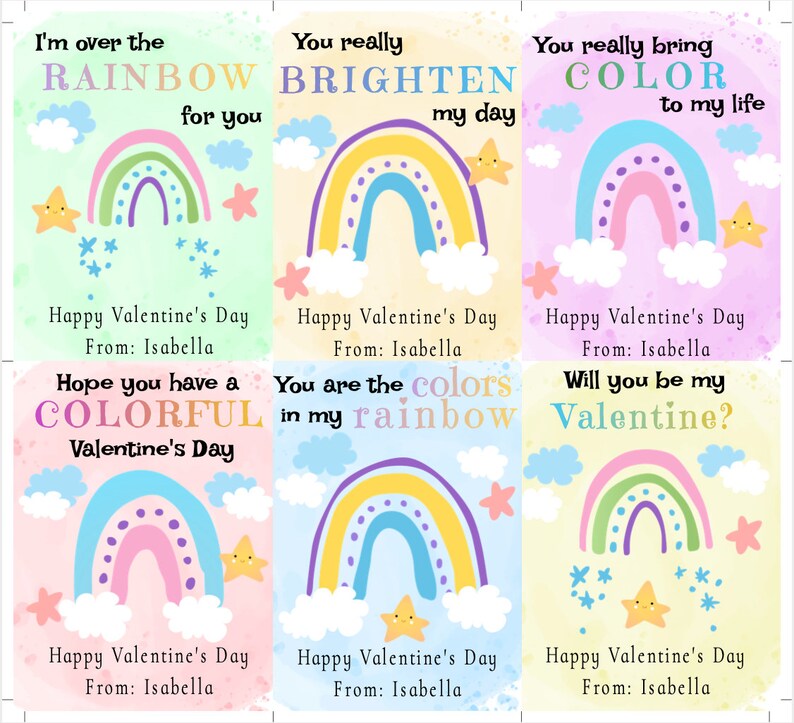 Rainbow Valentines Day Card Template, Rainbow Valentines Cards for Kids ...