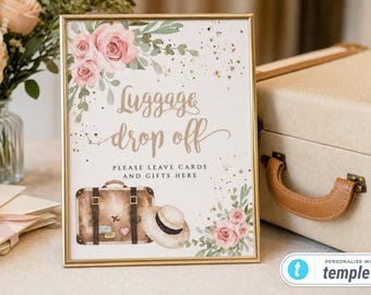 Travel Theme Bridal Shower Sign Set, Traveling from Miss to Mrs, Pink Floral Shower