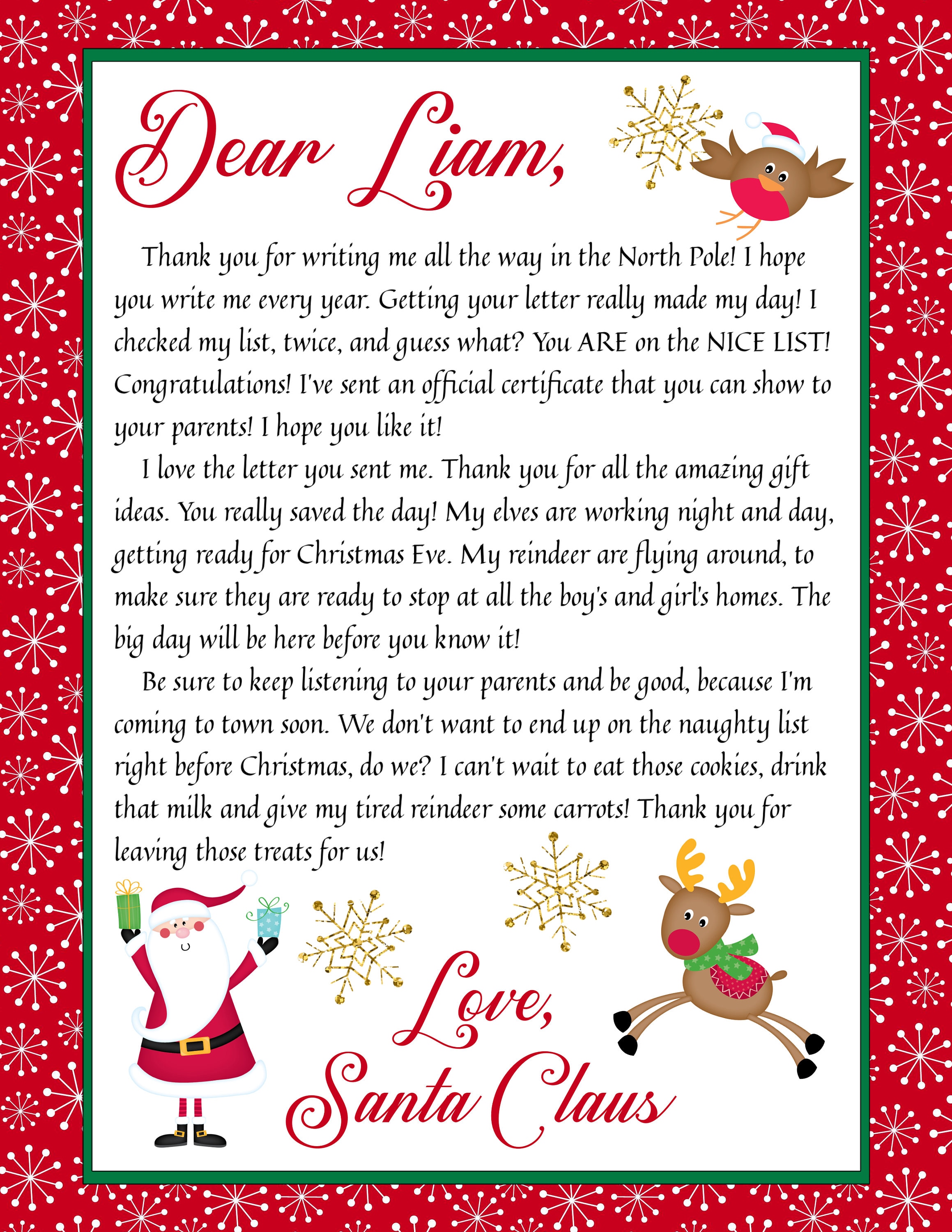 Letter From Santa Template, Editable Santa Christmas Letter