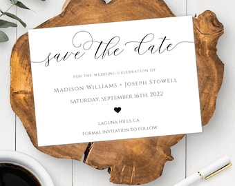 Editable Save The Date Template, Printable Save The Date, Simple Save The Date, Minimalist Save the Date, Calligraphy Save The Date Card