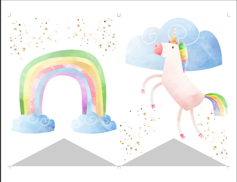 Unicorn Banner Flag Template for Birthday, Unicorn Decor, Magical Unicorn, Rainbow Unicorn Gold Glitter Birthday Bunting Flag, 5x7 Flags BPU image 5