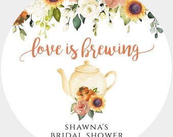 Love is Brewing Fall Favor Tag Printable Template, Stickers for Bridal Shower, Autumn Shower Favors, Favor Stickers, 2" Round Favor Tag, SBS