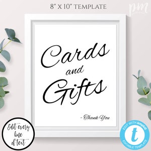 Cards and Gifts Sign Template, Editable Calligraphy Wedding Template, Printable Cards & Gifts Sign, Simple Gifts And Cards Sign, Modern