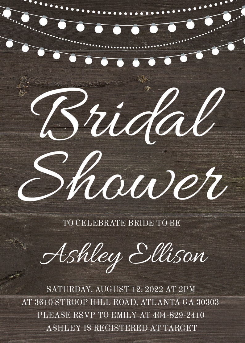 Rustic Bridal Shower Invitation Template with String Lights, Country Wedding, Edit Print Yourself, 5 x 7 Instant Download, Templett, WBRL2 image 3