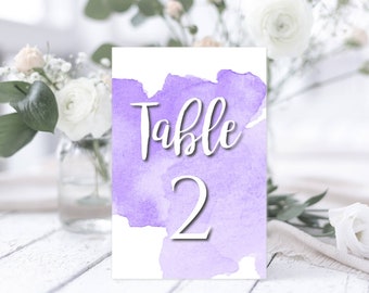 Purple Watercolor Wedding Table Number Template, Edit + Print Yourself, Instant Download, Table Card, Purple Wedding Table Decor, WBPW