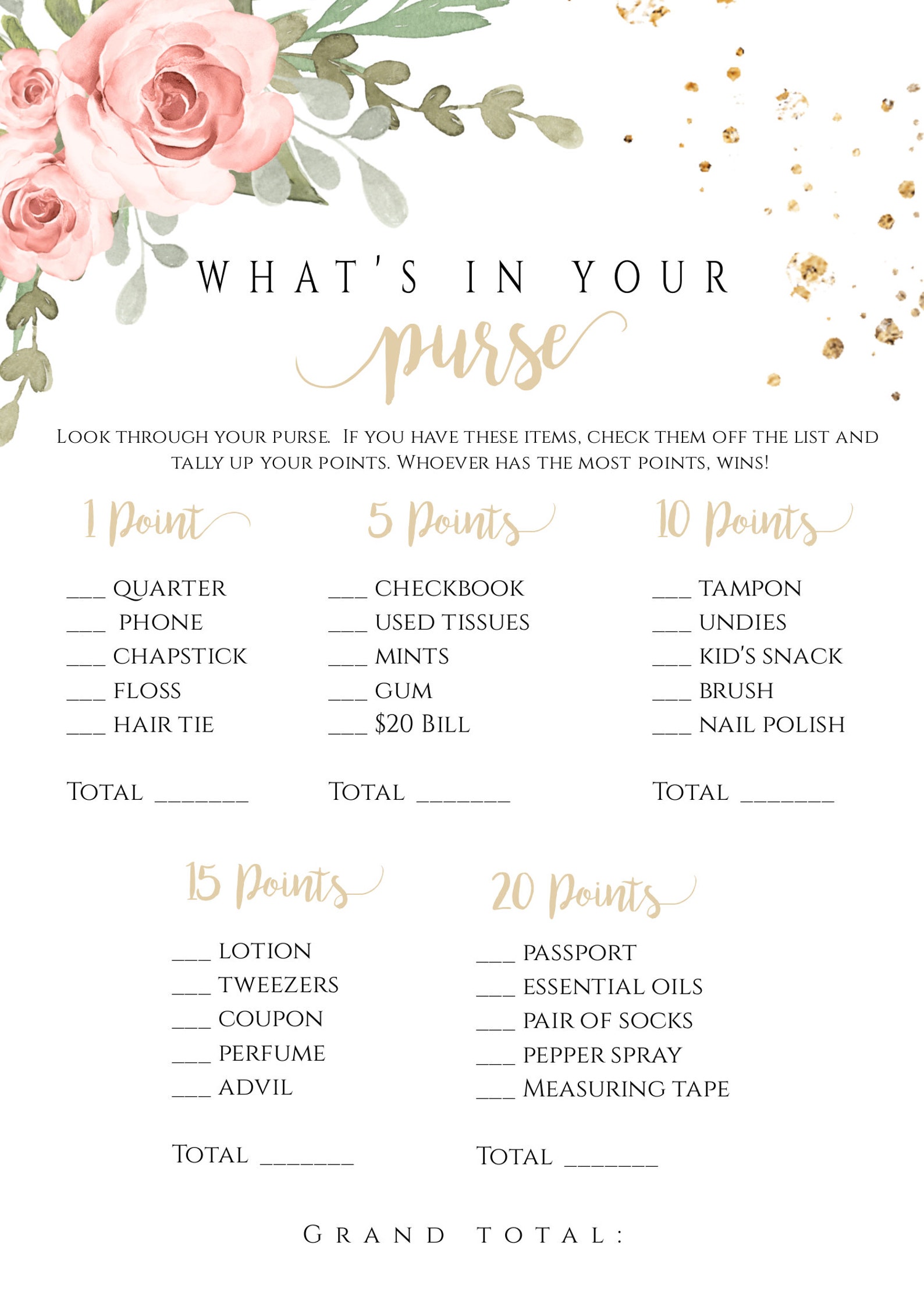 What's in Your Purse Game Template Purse Game Pink Etsy