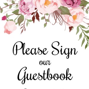 Pink Floral Guestbook Sign Template, Please Sign Our Guestbook, Floral ...