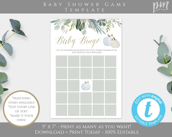 Baby Bingo Game Template Little Pumpkin Baby Shower | Etsy