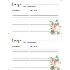 Hawaiian Recipe Card Template, Funeral Printable Keepsake, Tropical ...