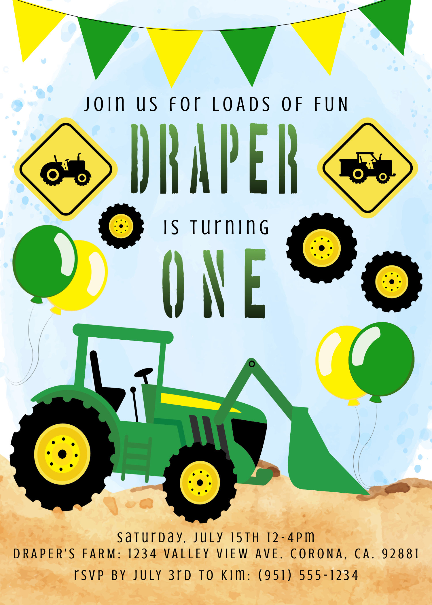 Tractor Birthday Invitation Template, Deere Birthday, Farm Party Invite ...
